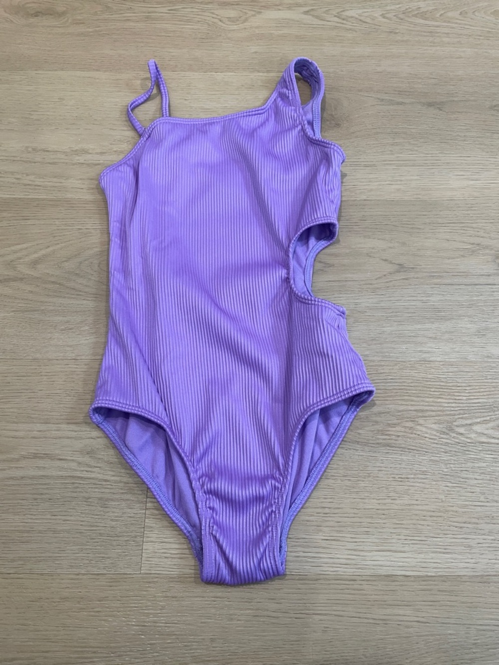 Kids One-Piece Swimsuit — Purple Ribbed Cutout